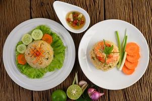 Shrimp fried rice on a white platter photo