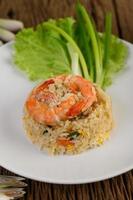 Shrimp fried rice on a white platter photo
