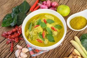 Spicy green curry in a bowl with spices photo