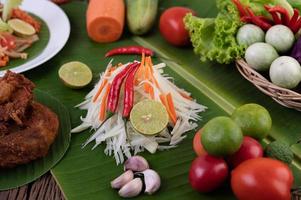 Fresh ingredients for papaya salad photo