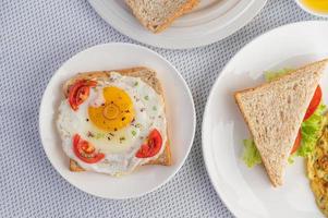 Omelettes with fried egg and a tomato sandwich photo