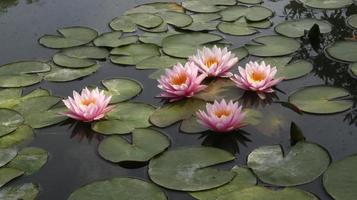 Pink flowers in a pond photo