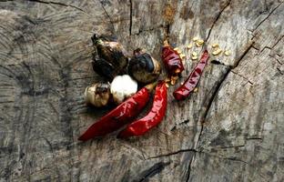 Garlic,shallot and dry chili photo