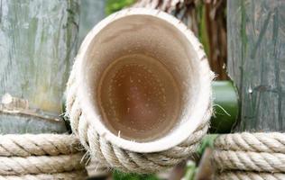 Cross section of a bamboo raft with a rope photo