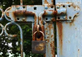 Old master key is lock on the steel door photo