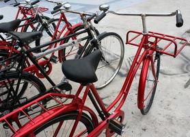 Red bicycles outside photo