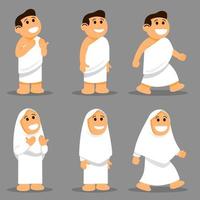 Cute Kids Wear Hajj Pilgrims Clothes Character Set vector