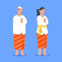 Couple Of Bali Hindu People Give Greeting vector