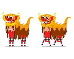 Performing Of Traditional Balinese Lion Dancer vector