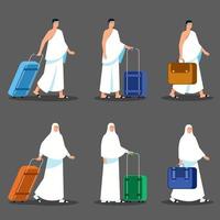 Couple Of Pilgrims Pulling Briefcase Waiting For Departure vector