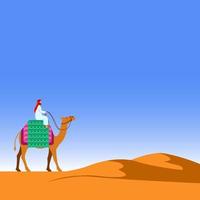 Riding Camel Across Desert Flat Background Illustration vector