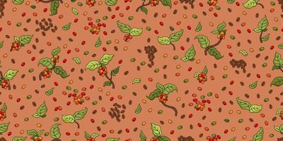 Leaves Plant And Coffee Berry Seamless Pattern vector