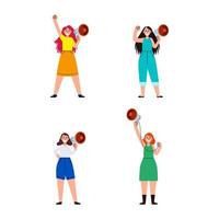 Women Protester Yelling Into Megaphone Character Collection Set vector