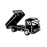 Camión volquete camión volquete o camión volquete xilografía retro en blanco y negro