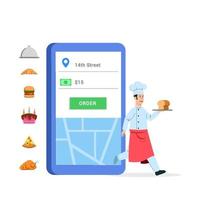 Chef Deliver Food Passing Through Electronic Commerce Application vector