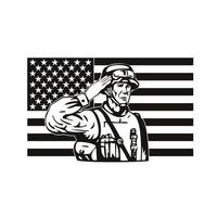 American Soldier Saluting Star Spangled Banner USA Flag vector