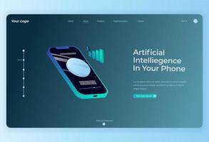 tecnología inalámbrica inteligente isométrica en el fondo de la página de destino del teléfono inteligente vector