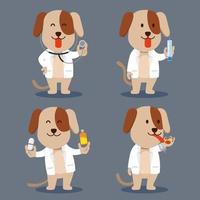 perro como mascota doctor personaje plano ilustración vector