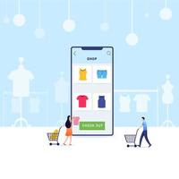 compras en la tienda de moda a través de la aplicación de comercio electrónico vector