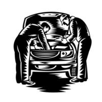 Automotive Mechanic Car Service and Repair Woodcut in Black and White vector