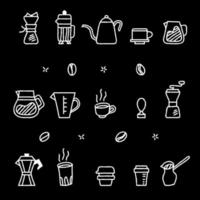 Colección gráfica de la herramienta cafetera manual de café de contorno áspero vector