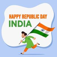 Boy Runs And Holds India Flag vector