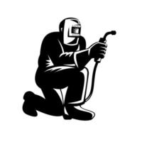 Welder Welding Kneeling Front View Retro Black and White Design vector