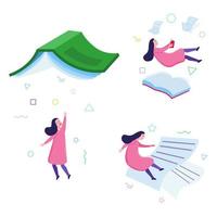 Girl Book Reader Imaginative Floating Concept vector