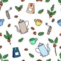 Coffee Cup And Plant Drawing Seamless Pattern vector