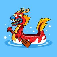 dragon boat remando personaje de dibujos animados vector