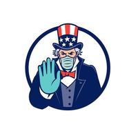 Uncle Sam Wearing Mask Stop Hand Signal Mascot Emblem vector