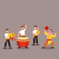 grupo de músicos tradicionales chinos realizando ilustración vector