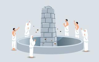 Group Of Hajj Pilgrims Stoning Devil Pillar vector