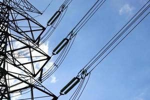 Blue sky and telephone wires photo