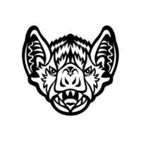 Head of Vampire Bat or White-Winged Vampire Bat Front View Black and White Mascot vector