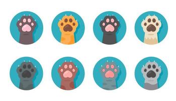 Cat paw set Different species Cute kitten hand designs isolated from background. vector