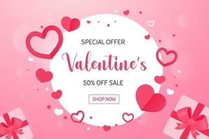 Round frame with pink heart shape around it with a special sale promotion for Valentine's Day. vector