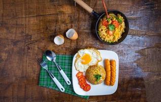 Top view of breakfast on a table photo