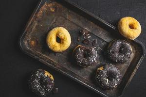 Donuts on cookie sheet photo