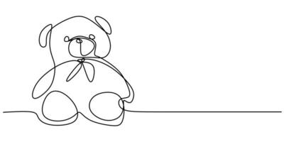 Bear plush toy one continuous line drawn isolated on a white background. vector