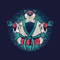 Panda with kung fu uniform. Custom apparel template with wild animal of Panda on blue background. Vector illustration design for t-shirt graphics, fashion prints and other uses