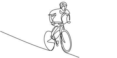 Continuous one line cyclist rider on bicycle. Men's fitness sports athletes ride bicycles. vector