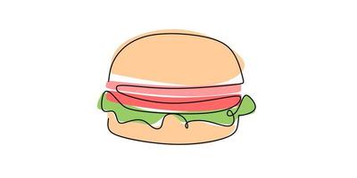 Hamburger hand drawn in one line on a white background. vector