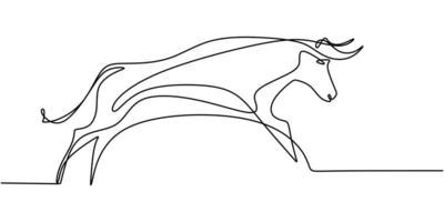 Continuous one line drawing bull cow. Endangered animal national park conservation. vector