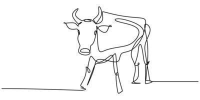 Continuous one line drawing bull cow. Endangered animal national park conservation. vector