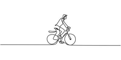 Continuous one line drawing man on a bicycle. vector
