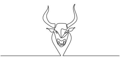 Continuous one line drawing bull cow. Endangered animal national park conservation. vector