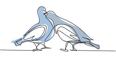 Continuous one line drawing of dove bird. Couple beautiful pigeons bird symbol of love. vector