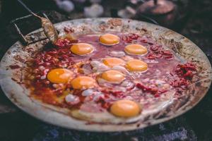 Egg dish on wok photo