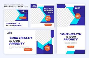 Healthcare post template. Medical promotion square web banner. Mail newsletter layouts. Social media healthcare post. vector
